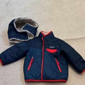 Patagonia Blue and Red 12-18m Coat with Removable Hood